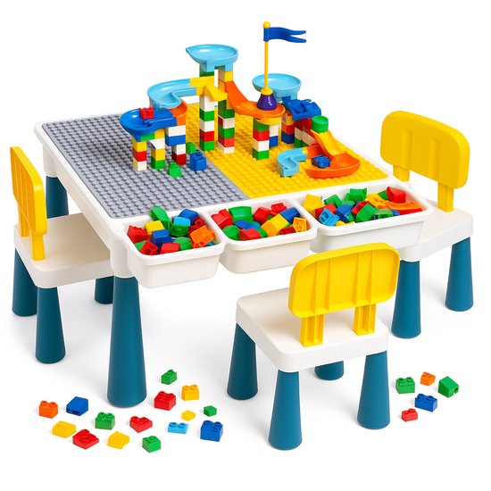 Qwali Kinder speelgoed tafel met stoeltjes - Geschikt voor duplo, water en zand - Activiteiten - Set - Tekentafel - Voor jongens en meisjes - Voor peuter - Speeltafel - Bureau - Kinder - Tafeltje - Meubels
