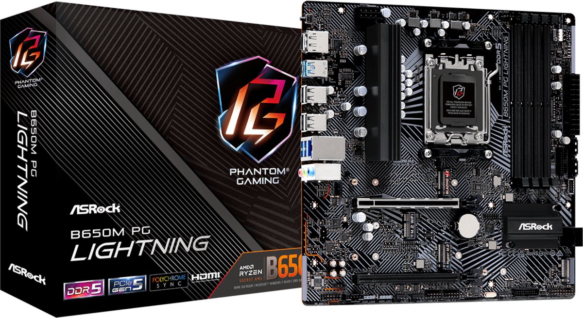 Asrock B650M PG Lightning AMD Emplacement AM5 AMD Ryzen 5 7th Gen AMD Ryzen 7 7th Gen AMD Ryzen 9 7th Gen Emplacement AM5 DDR5-SDRAM 192 Go