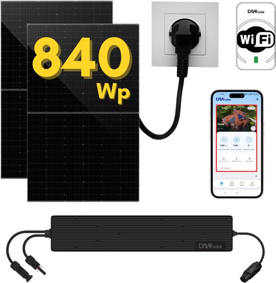 CJX Solar - Zonnepanelen met Stekker - Zonnepanelen Compleet Pakket - Plug & Play zonnepaneel set - inclusief omvormer - 840 watt - Fullblack