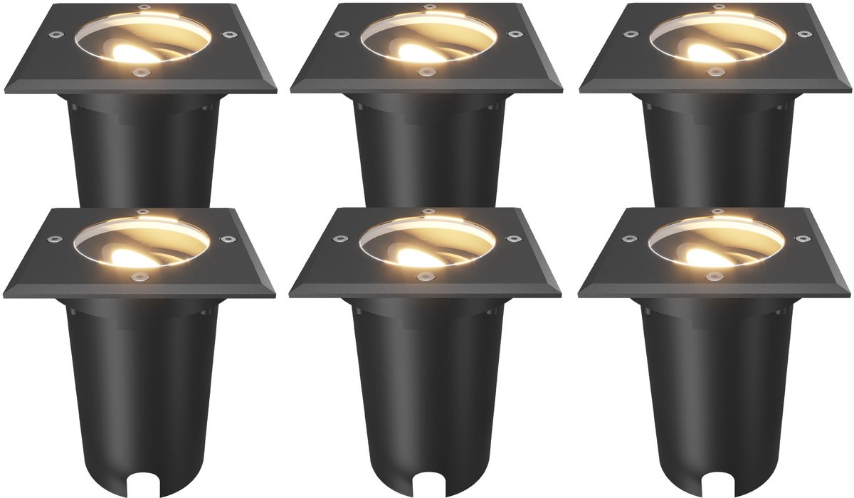 Ledvion Set van 6 LED Grondspot Buiten IP67 10W 230V GU10 vierkant