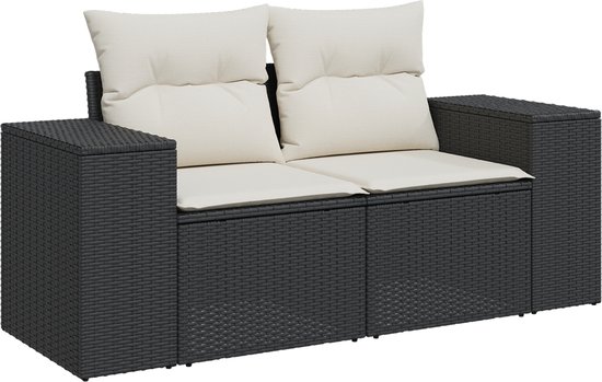 vidaXL - Tuinbank - Set - 10 - st - 9-zits - Zwart - en - Crème - poly - rattan