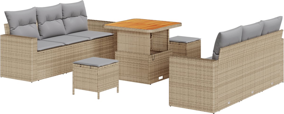 vidaXL - Tuinbank - Set - met - kussen - met - opslag - 9 - pcs - beige - en - lichtgrijs
