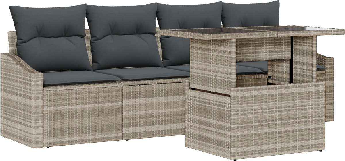 vidaXL Tuinbank - Set - 5 - st - Lichtgrijs - poly - rattan