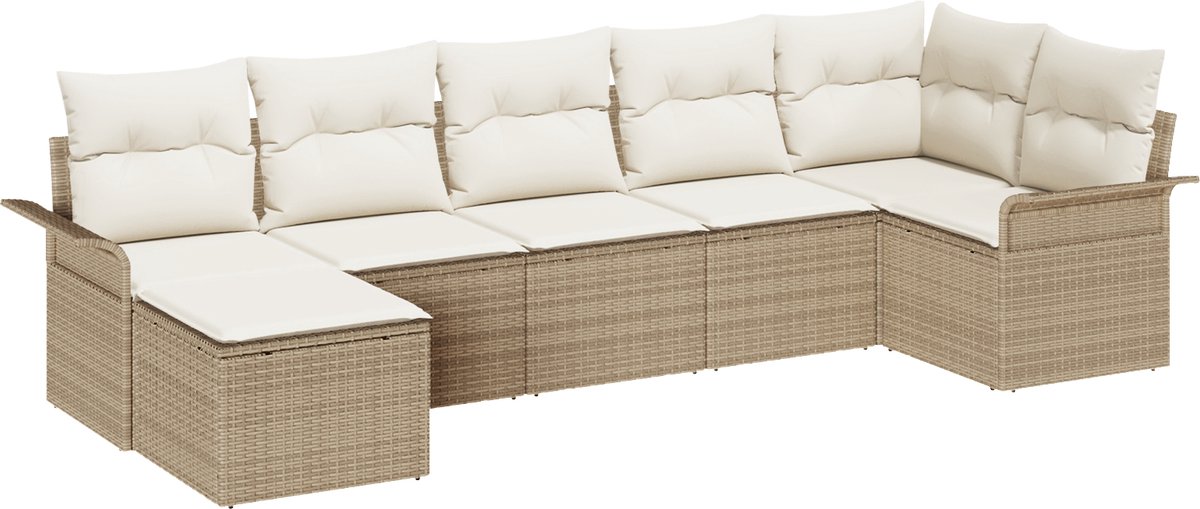 vidaXL - Tuinbank - Set - met - kussen - met - opslag - 7 - pcs - Beige - Poly - rattan