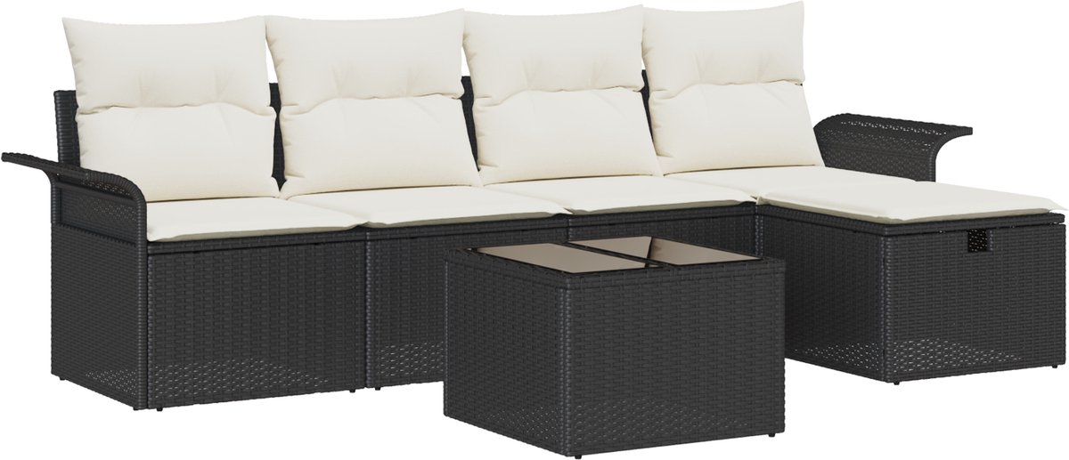 vidaXL Tuinbank - Set - 6 - st - Poly - rattan Zwart