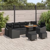 vidaXL - 10-delige - Tuinset - met - Kussens - Zwart - Poly - Rattan - Acacia