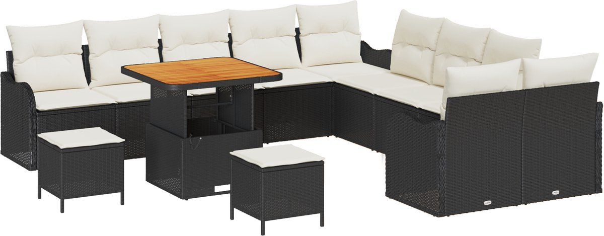 vidaXL - Tuinbank - Set - 13 - pcs - Zwart - poly - rattan