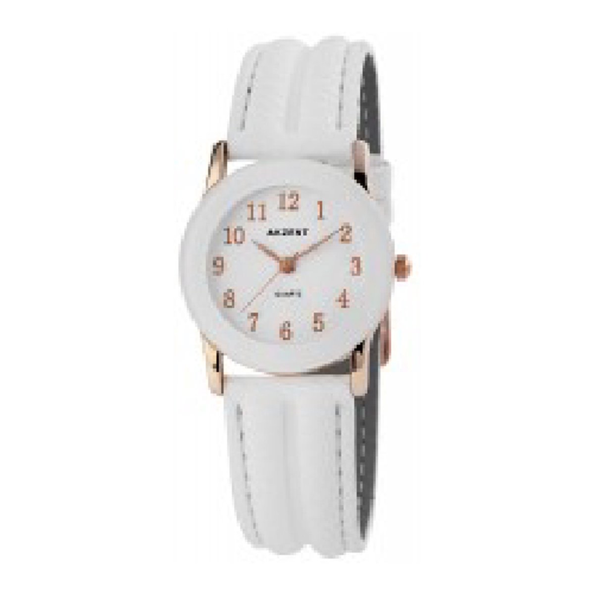 Akzent-model 1900273-019-Dameshorloge-witte band-rose kleurig-duidelijke wijzerplaat -3 bar waterdicht-diameter-29 mm