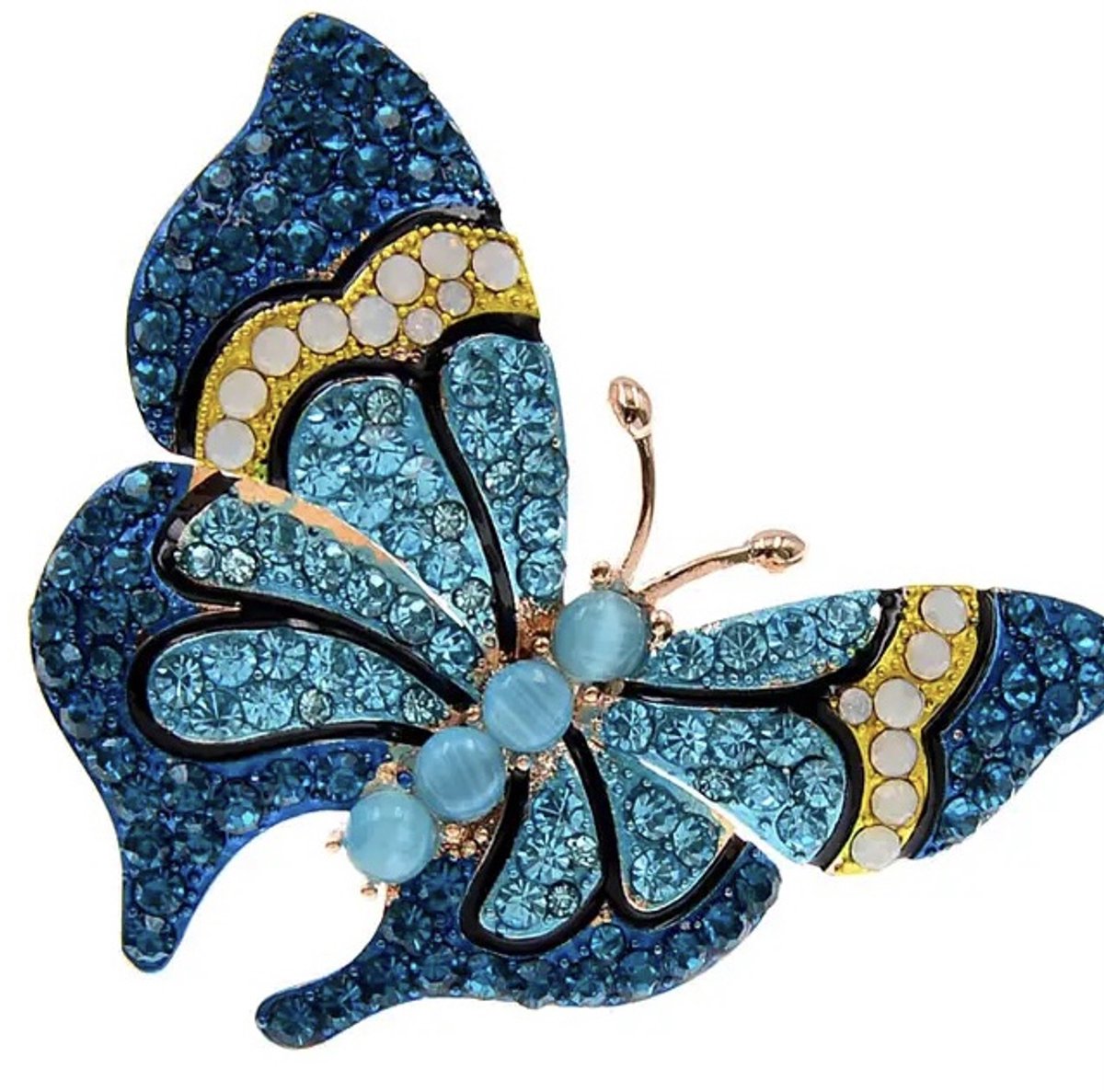 Broche Vlinder Strass Blauw ( 4.5 x 4.0 cm )