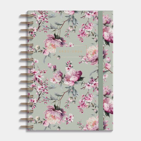 Hobbit - A5 Agenda 2025-2026 - 1 week op 2 pagina's - Harde Kaft - Ringband Agenda A5 (14,8 x 21 cm) - Kersenbloesem