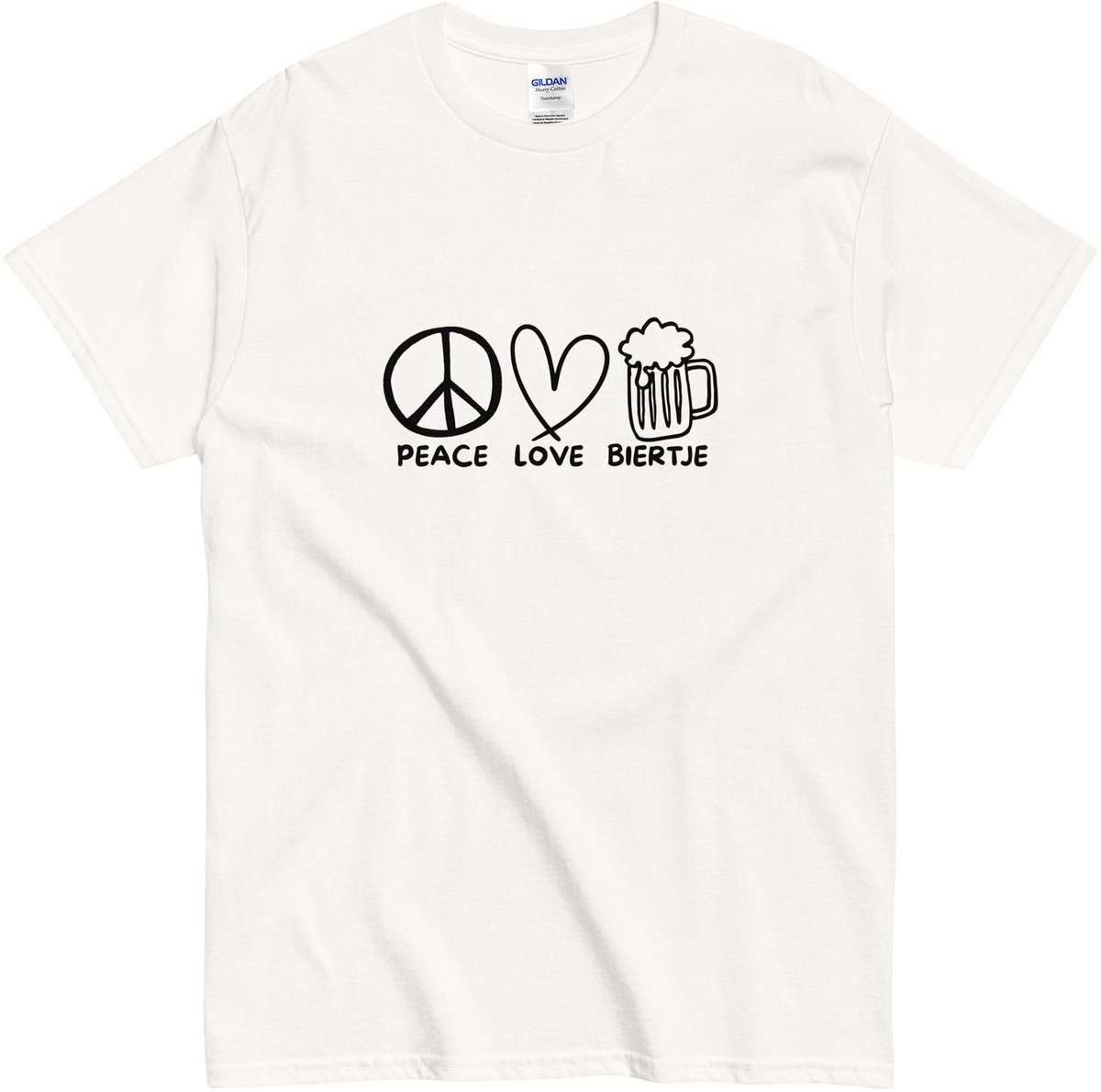Grappig T Shirt - Peace Love Biertje - Dames en Heren - Minimalistisch Design - Wit - S