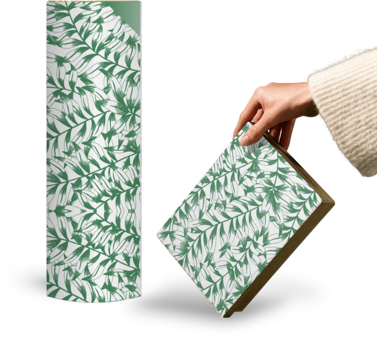 Papierrol Cadeaupapier – Botanisch Groen – 50cm x 100m – 90gr/m² – Dubbelzijdig Inpakpapier met Bladpatroon – Duurzaam & Recyclebaar – Voor Cadeaus, Retail & Styling