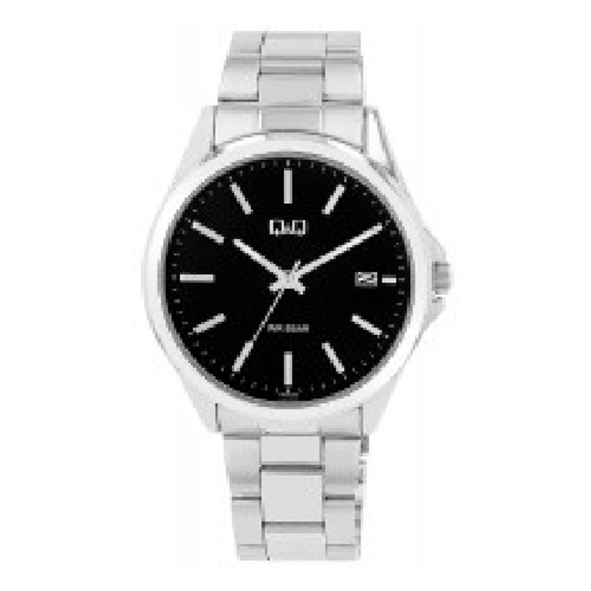 QQ-model a484j202y-Herenhorloge-datum-zilverkleurig-zwart-stalen band-5 bar waterdicht-diameter 42 mm