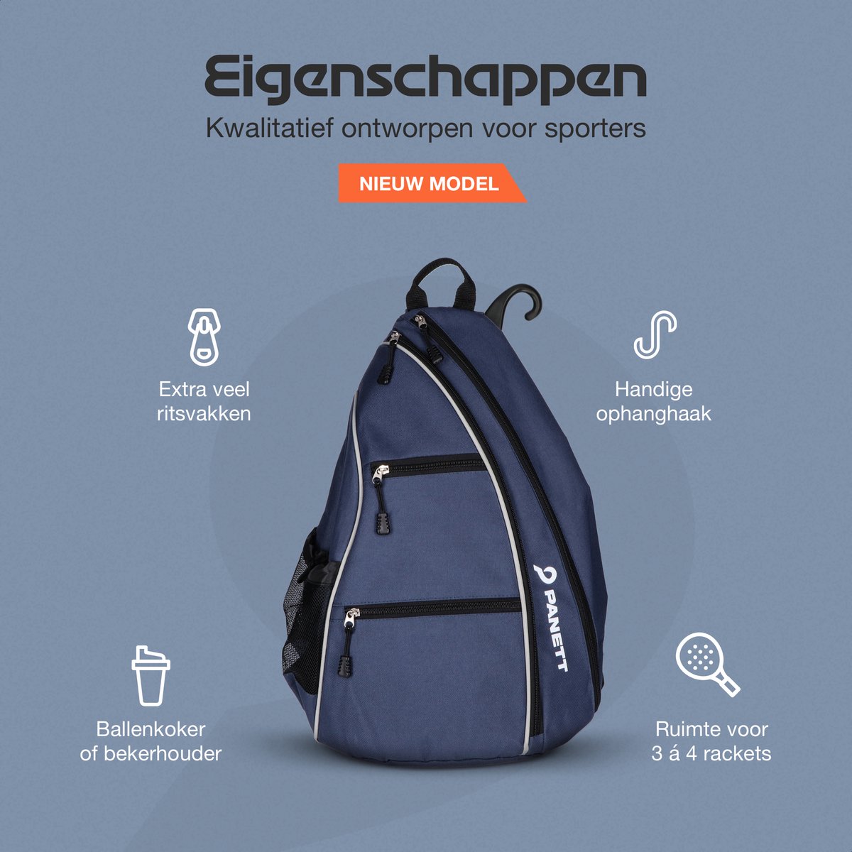 Panett Unisex Padeltas - Gratis Panett Drinkfles - Gratis 3 Panett padelballen - Tas voor meerdere Padelrackets en Ballen - Sport Rugzak voor Padellen - Heren en Dames - 30 L / Blauw thumbnail 5