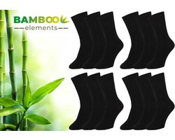 Bamboo Elements - Bamboe Sokken Dames - 12 Paar - Zwart - 35-38 - Lange Sokken - Kousen Dames Sokken - Anti Zweet - Duurzaam