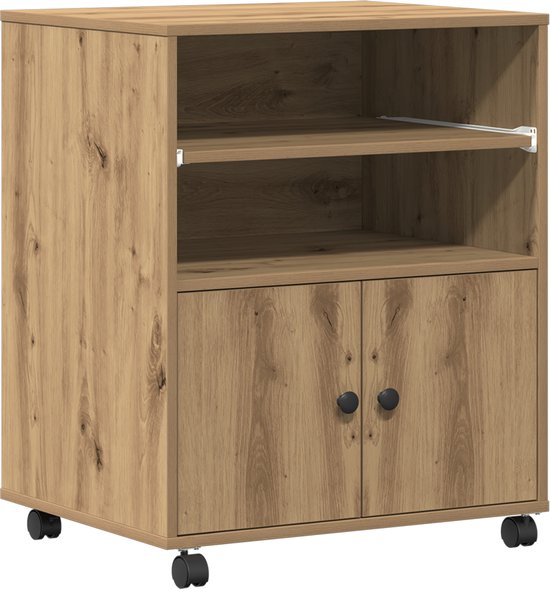 Printerstandaard met wielen 41x32x33,5 cm artisanaal eiken Printerstandaard met wielen 41x32x33,5 cm artisanaal eiken