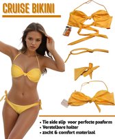 Set bikini tendance Oriwave Cruise – Halter ajustable et slip noué sur les côtés – Doux, confortable et disponible en couleurs uniques – Yellow – Taille S