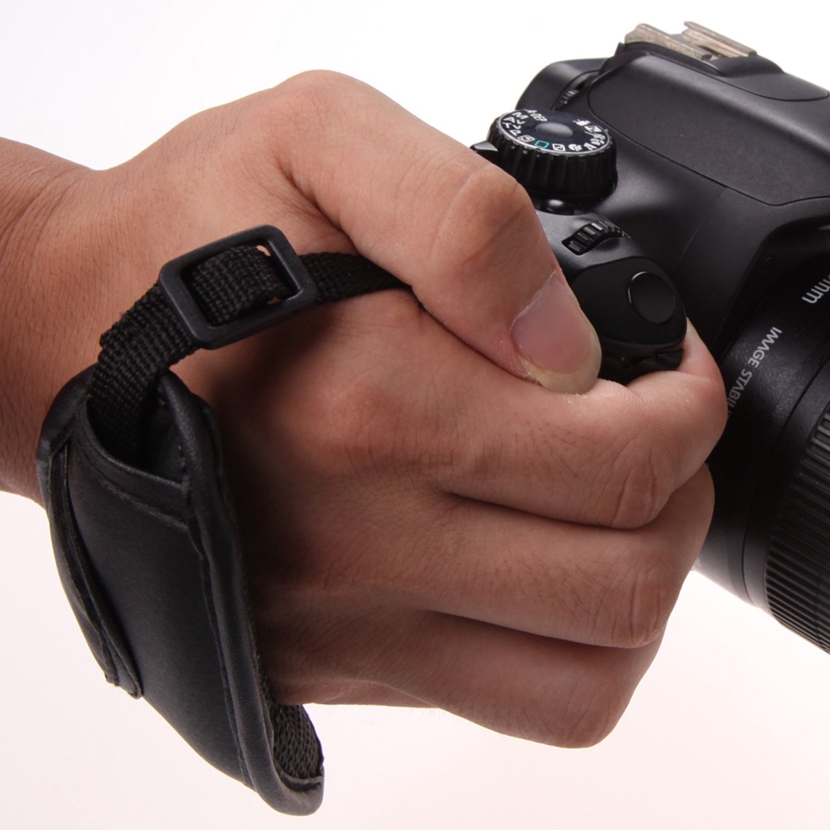 BukkitBow - Luxe Camera Hand Strap - Verstelbaar PU Leer - Voor DSLR & SLR Camera’s - Universeel met ¼ Schroefaansluiting - Zwart