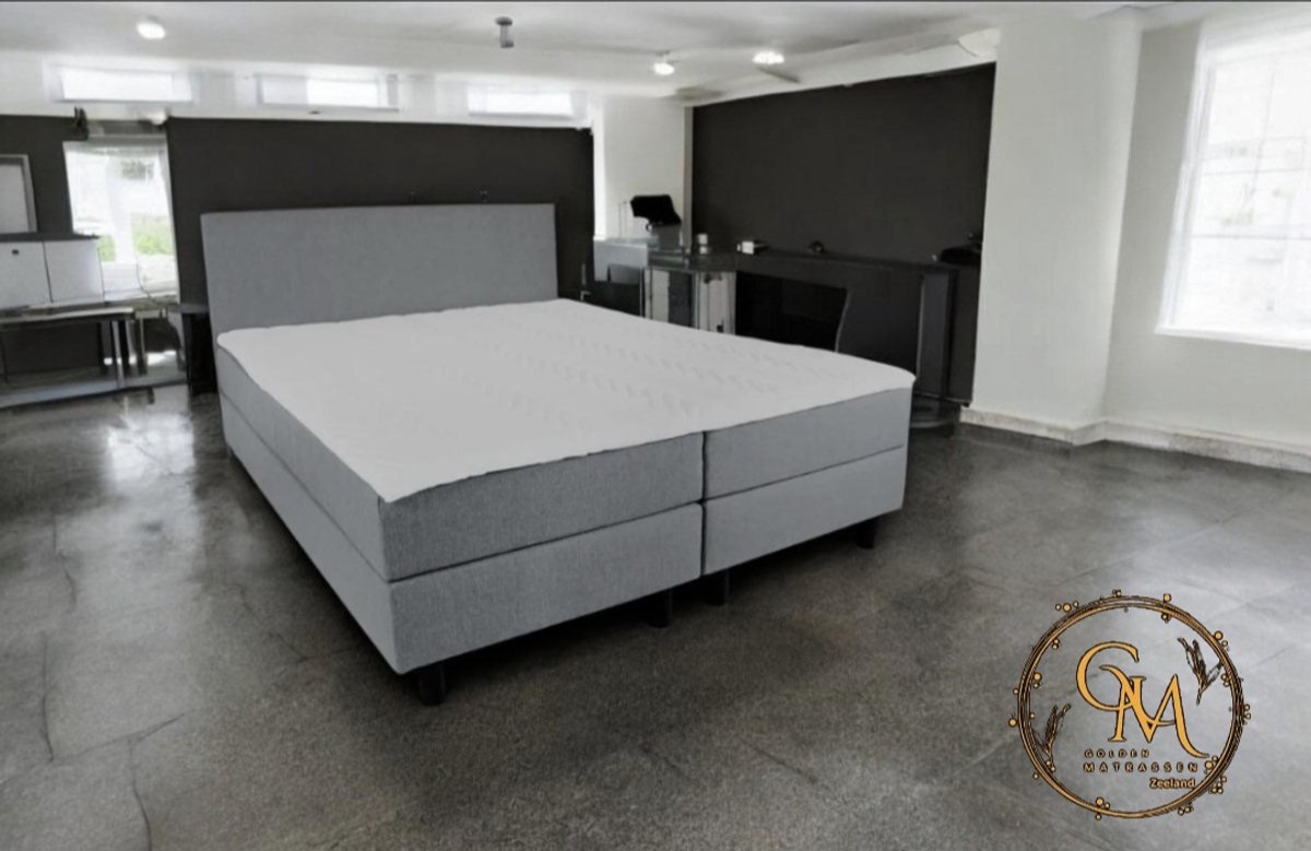 Boxspring SleepEase - 180x220 Compleet - Grijs Glad - Golden Matrassen Zeeland