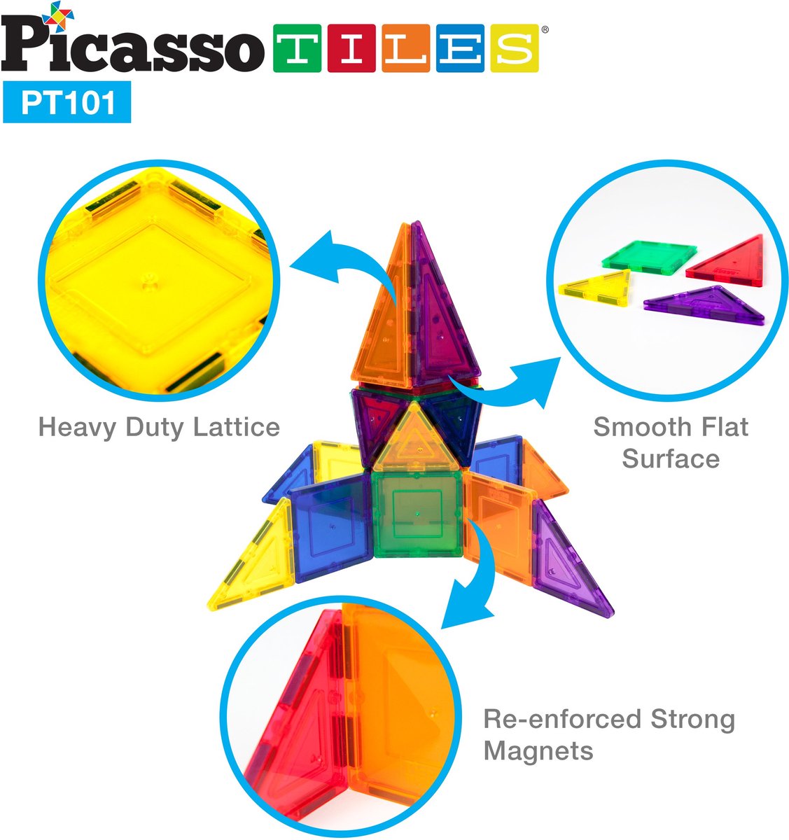 Tactic Picasso Tiles - Constructiespeelgoed - Magnetic Tiles - Magnetische Tegels - Play Set - STEM Speelgoed - Creatief Bouwspeelgoed - 101-Delig - Vanaf 3 Jaar — afbeelding 5