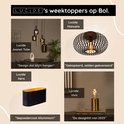 Collage van vier Lucide lampen: Joanet Tube hanglampen, Manuela tafellamp, Xera wandlamp en Vivo tafellamp.