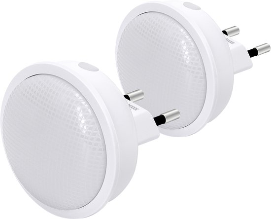 Aigostar 10BA4 - 2 Stuks LED Nachtlampje Stopcontact - Dimbare Nachtlampjes met Sensor - Nacht Lamp - Kinderen & Baby - 3000-6500K - Wit
