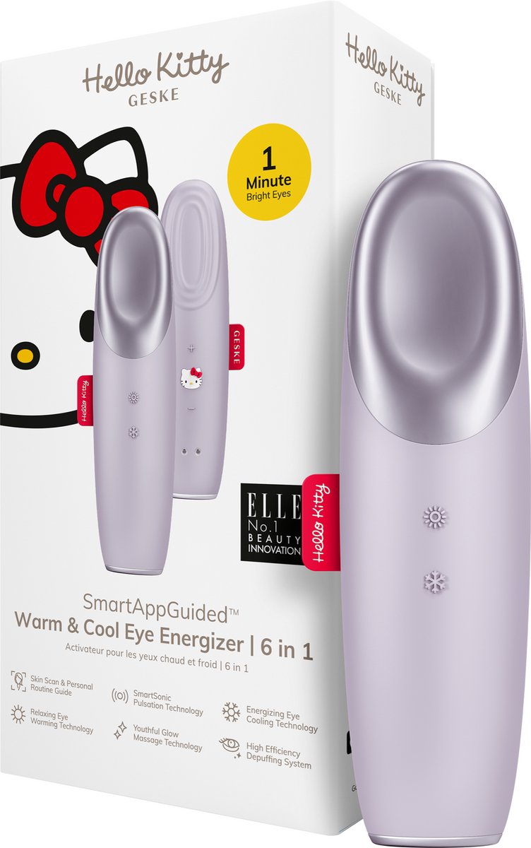 Goedkoopste GESKE x Hello Kitty | SmartAppGuided™ Warm & Cool Eye Energizer | 6 in 1 | Oogmassageapparaat | Apparaat tegen donkere kringen | Traanzakjes en hangende oogleden verwijderen | Elektrische oogmassage