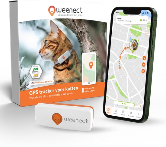 Weenect CATS² - GPS Tracker voor aan Katten Halsband - Wit Oranje