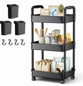 Keuken trolley op Wieltjes - 3 laags - Rek - Serveer - Wagen - Kastje - Opberg - Douche kastjes staand - Rekje - Zwart - Luft