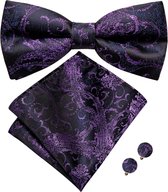 Set nœud papillon Sorprese - Pochette et Boutons de manchette inclus - 100 % soie - Motif cachemire Zwart/violet - Ensemble d'accessoires de Luxe pour homme - Nœud papillon - Nœud papillon