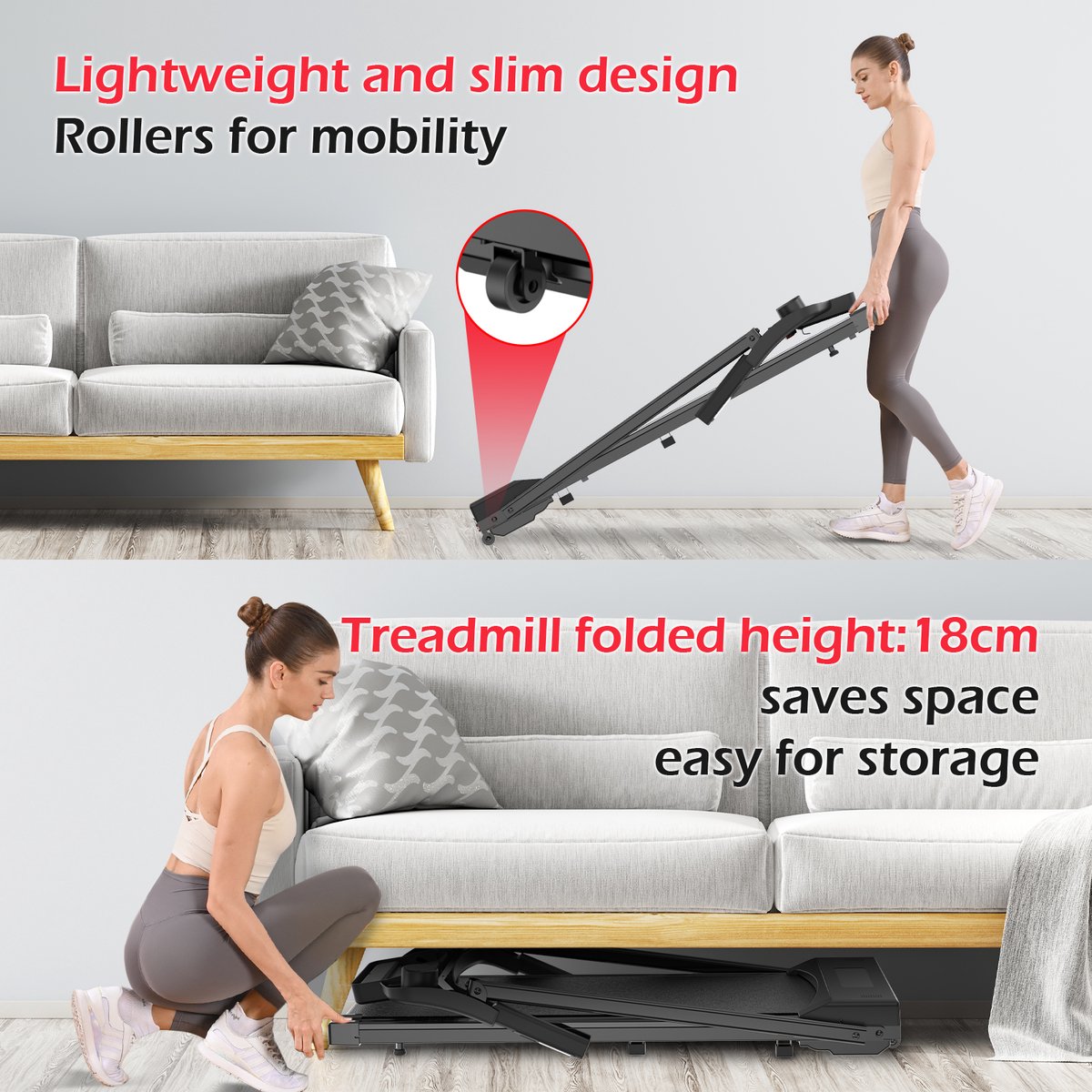 Afbeelding 3 van Opvouwbare loopband - Dskeuzeew 4 in 1 loopband - Met app en Bluetooth - Max.12 km/u - Oppervlak 39 x103 cm - ultracompact