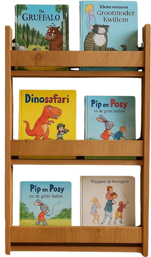 Boekenrek Kind - Boekenkast Kinderkamer – Wandboekenrek 3 Lagen – Kinderboekenrek Wand - MDF Walnoot – 95x52x10 cm
