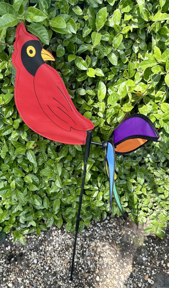 Windmolen met "Rode Vogel" - meerkleurig + rood - nylon + kunststof steker - dia 44 cm x hoogte 88 cm - Tuinaccessoires - Tuinstekers