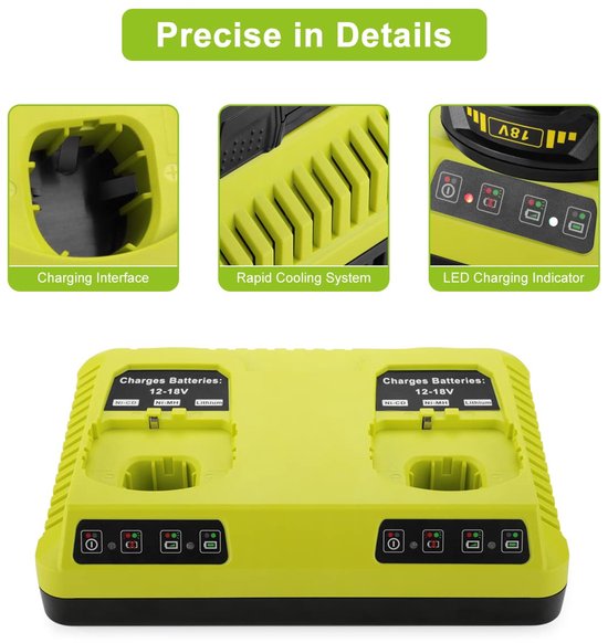 Geschikt voor P117 Lader voor Ryobi 18V One+ Accu P108 P107 P104 P105 P102 P103 P117 P118 voor Ryobi Li-Ion/Ni-MH/Ni-CD Acculader van RYOBI — afbeelding 2