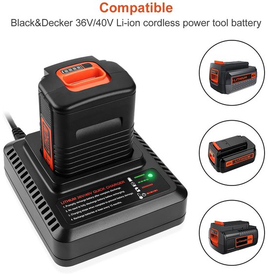 Geschikt voor Vervangende lader LCS36/BDC2A36 voor Black & Decker 36V-lader, compatibel met Black & Decker 36V/40V-accu BL20362 LBX2040 LBX36 LBXR36 LBXR2036 van Powerymax — afbeelding 2