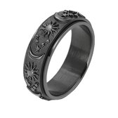 NEFET® - Anxiety ring - Fidget Ring - (Zon & Maan) - Roestvrij Staal - Maat 19 - Zwart - Dames - ideale geschenk - Cadeautjes Accessoires - Trendy