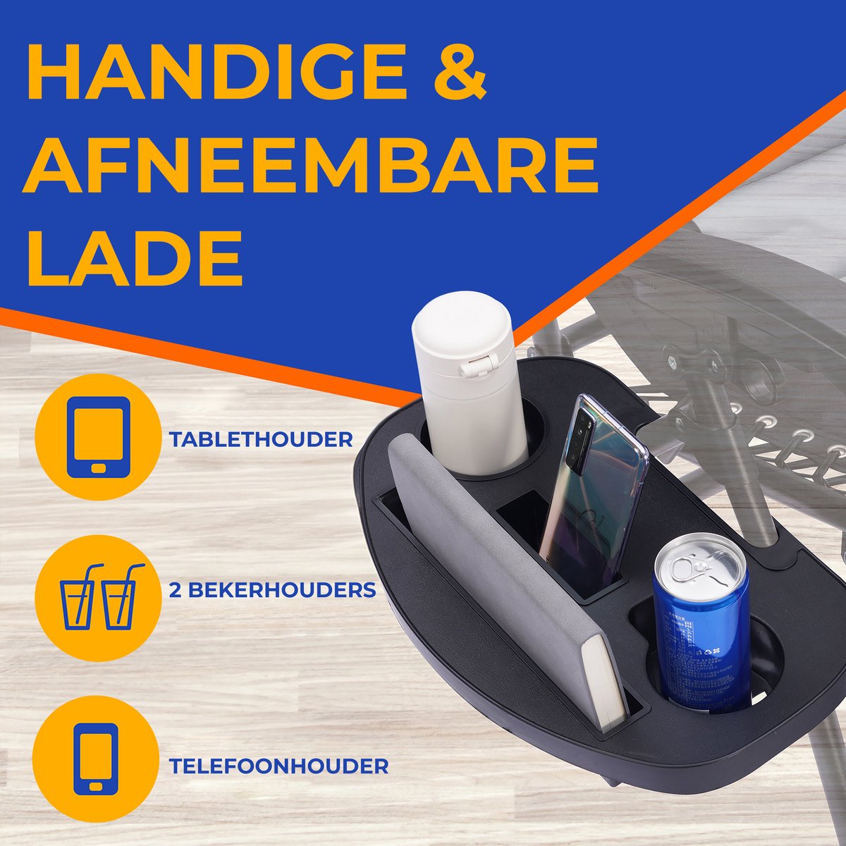 SereneLife Ligstoel – Verstelbare Tuinstoel met Kussen – Opvouwbare Relaxstoel - Stalen Frame met Textilene thumbnail 3