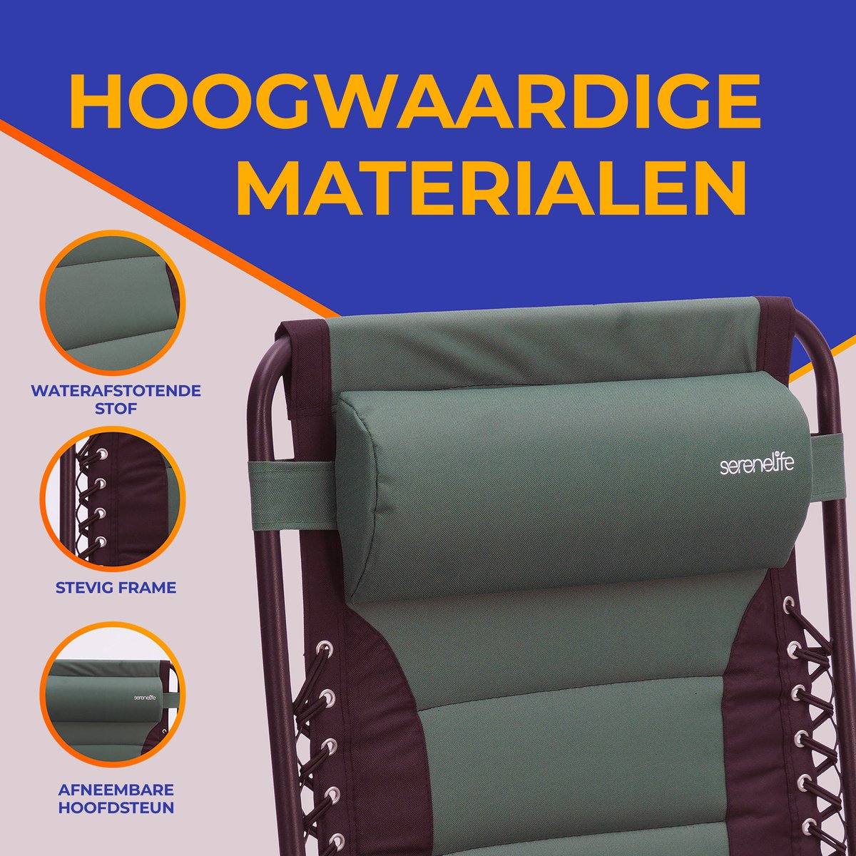 SereneLife Ligstoel – Verstelbare Tuinstoel met Kussen – Opvouwbare Relaxstoel - Stalen Frame met Textilene - Groen thumbnail 2