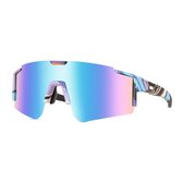 Zonnebril - Fiets - Sport - Festival bril - Rave - Voor heren en dames - Multicolor- Blauw/paars spiegelglas - Met print
