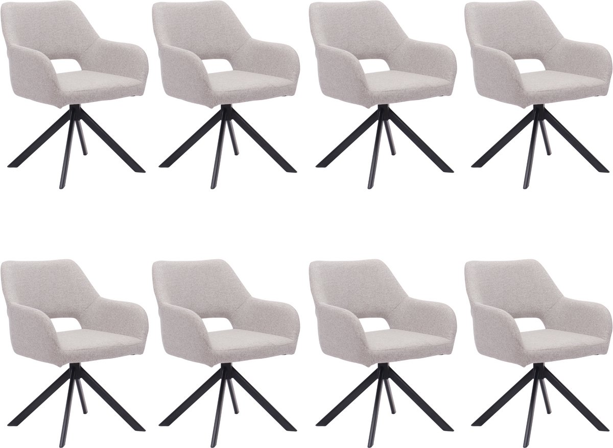 Ams Living® Eetkamerstoel Draaibaar Set van 8 | Luxe afwerking | Stoffen Stoel met Metalen Poot | Kleur Licht Grijs | Eettafel Stoelen | 8 x Design Kuipstoelen Eettafel