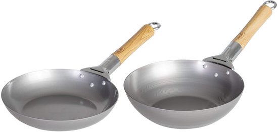 Batterie de cuisine Blackwell Voccelli en acier au carbone - Poêle ø 24 cm + Wok ø 25 cm - sans revêtement antiadhésif - 2 pièces