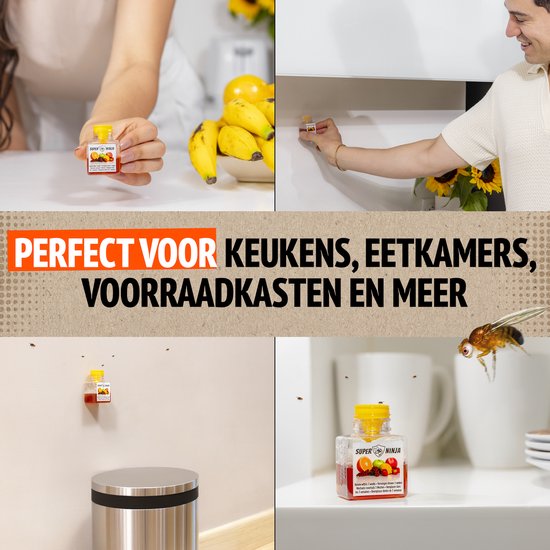 Super Ninja Fruitvliegjes Vanger - 12 Fruitvliegjes vallen - Zeer Effectieve en Ecologische Insectenval om Fruitvliegjes te Bestrijden - Direct Werkzaam, Milieu vriendelijke & Veilige Fruitvliegjesval