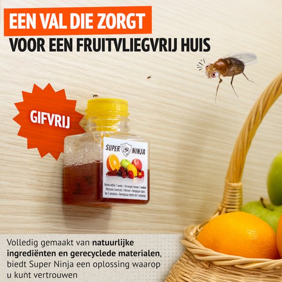 Super Ninja Fruitvliegjes Vanger - 12 Fruitvliegjes vallen - Zeer Effectieve en Ecologische Insectenval om Fruitvliegjes te Bestrijden - Direct Werkzaam, Milieu vriendelijke & Veilige Fruitvliegjesval