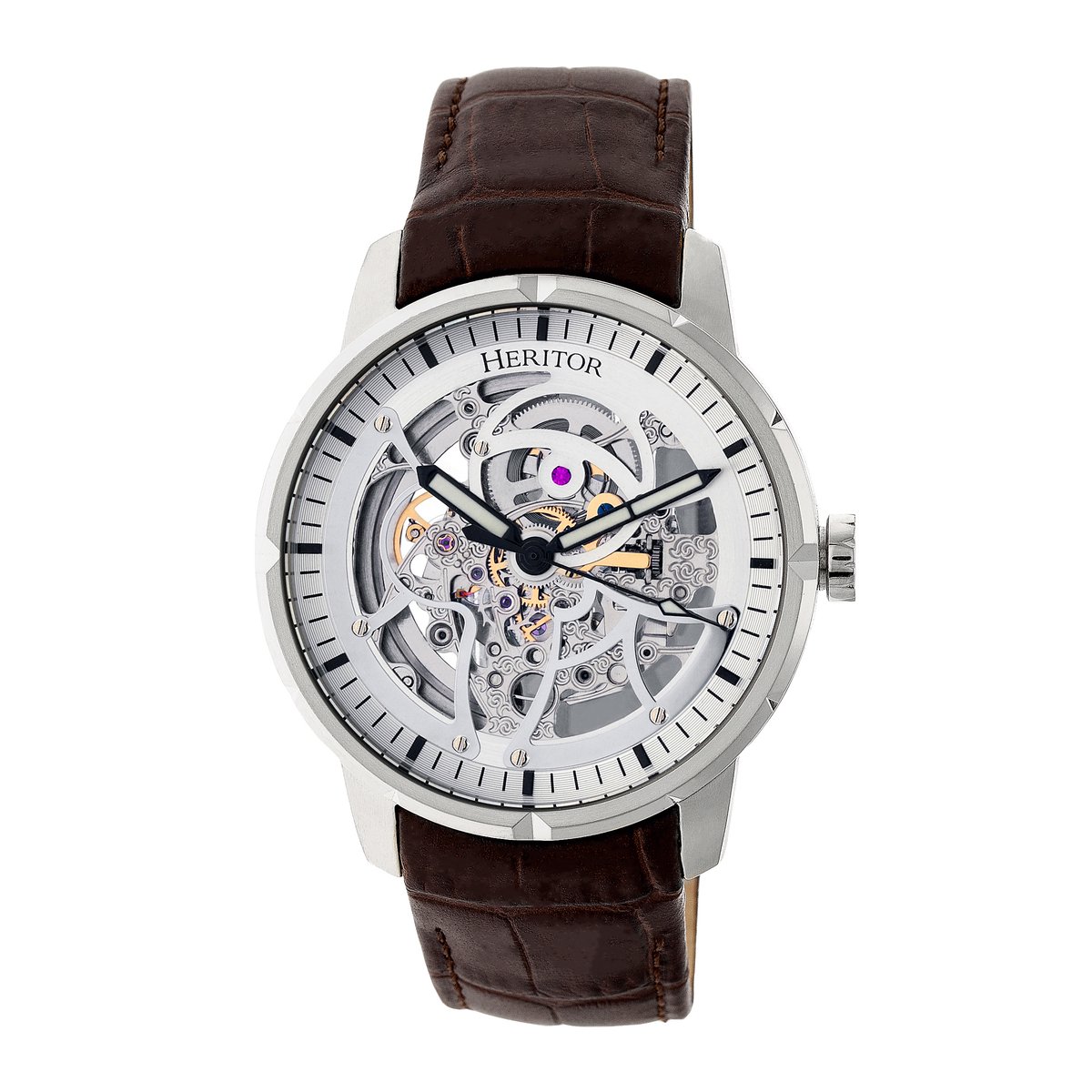Heritor Automatic Ryder Skeleton leren band horloge - Bruin-Zilver