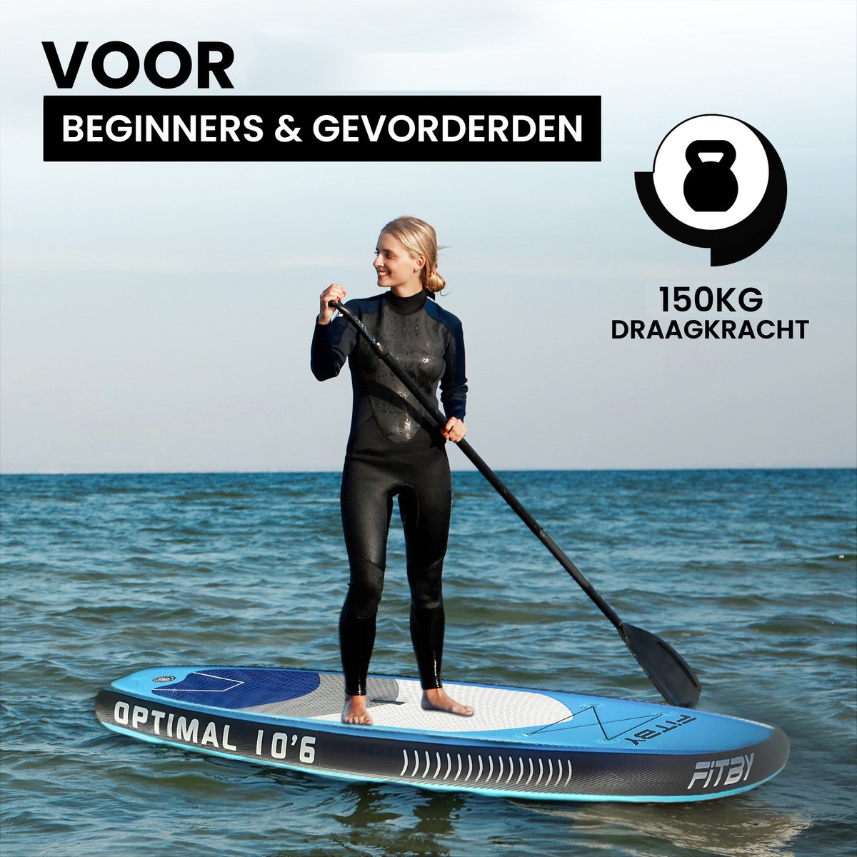 Fitby Sup Board - Surfboard - Paddle board - Opblaasbaar - Verstelbare Peddel - Pomp - Draagtas - Max 150kg - 320X80cm - Blauw – foto 6