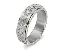 NEFET® - Anxiety ring - Fidget Ring - (Zon & Maan) - Roestvrij Staal - Maat 18 - Zilverkleurig - Dames - ideale geschenk - Cadeautjes Accessoires - Trendy NEFET® - Anxiety ring - Fidget Ring - (Zon & Maan) - Roestvrij Staal - Maat 18 - Zilverkleurig - Dames - ideale geschenk - Cadeautjes Accessoires - Trendy