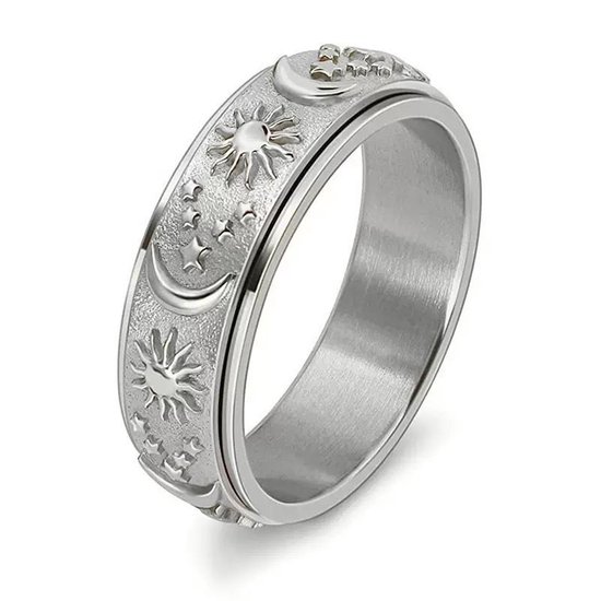 JewelryWe Sieraden 6 stuks fidget-angst-ringen set voor heren en vrouwen, roestvrij staal, spinner-ring met parels, maan, ster, anti-angst