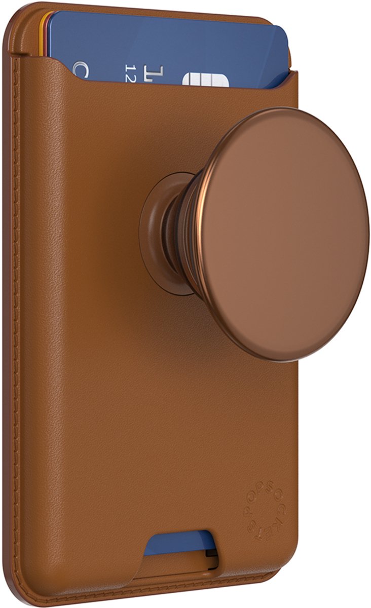 PopSockets, Hoesje geschikt voor Universele Smartphone - PopWallet Series MagSafe met PopGrip Standaard, Bruin