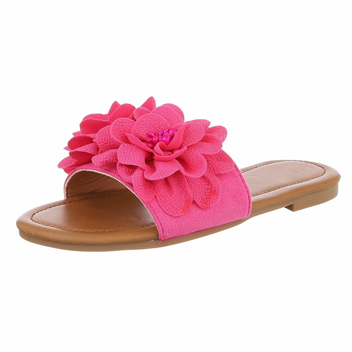 ZoeZo Design - damesslippers - zomerslippers - strandslippers - slippers - PU - stof - fuchsia - roze - pink - met bloem - maat 41