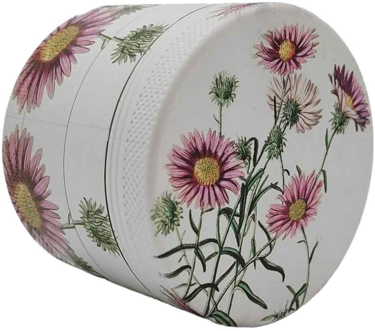Grinder 4-Delig XL | Aluminium | 55mm | Botanical Flowers Serie | Design 2 | Paarse Margriet | JNKO